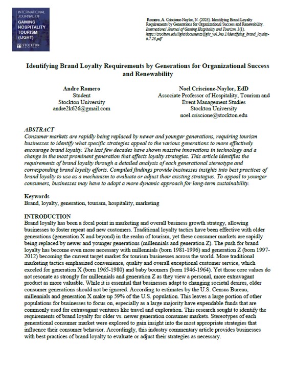 Identifying Brand Loyalty Requirements by Generations for Organizational Success and Renewability-Cover Page